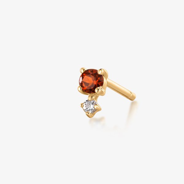 January Birthstone | Garnet and White Sapphire Stud Earring