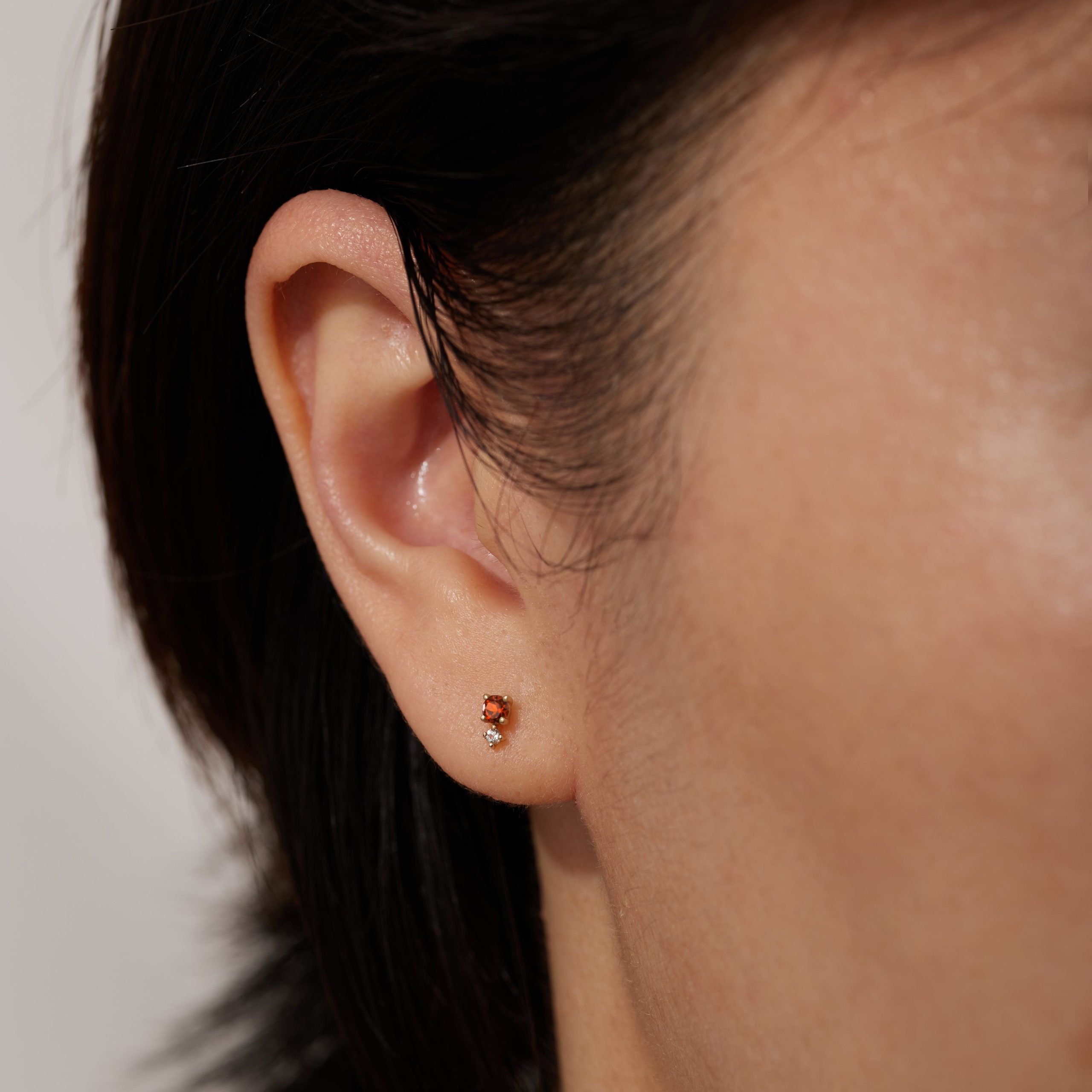 January Birthstone | Garnet and White Sapphire Stud Earring - Image 2