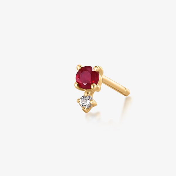 July Birthstone | Ruby and White Sappphire Stud Earring