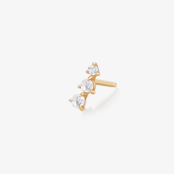 CLARA | Rose Cut Triple White Sapphire Stud Earring