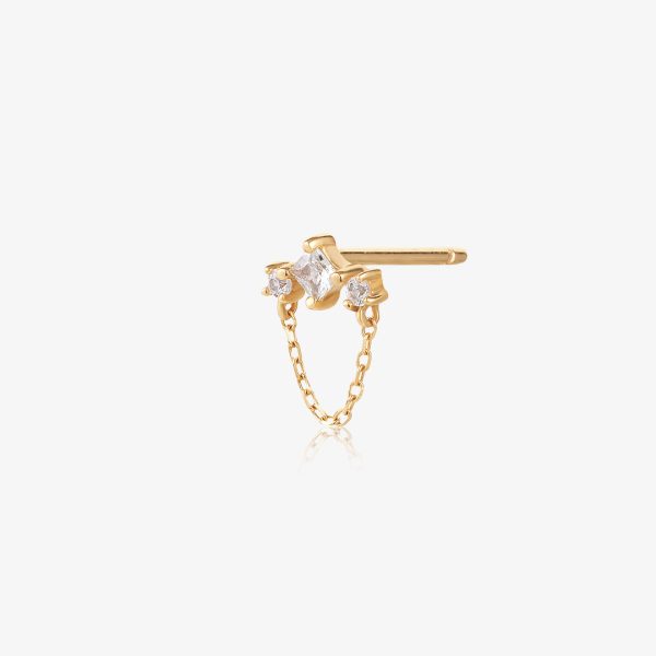 MIST | White Sapphire Drop Chain Stud Earring