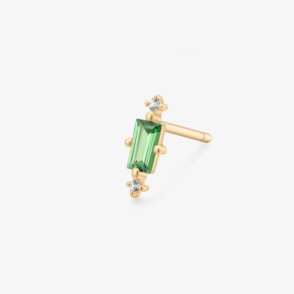 SERENA | Baguette Tsavorite and White Sapphire Single Stud Earring