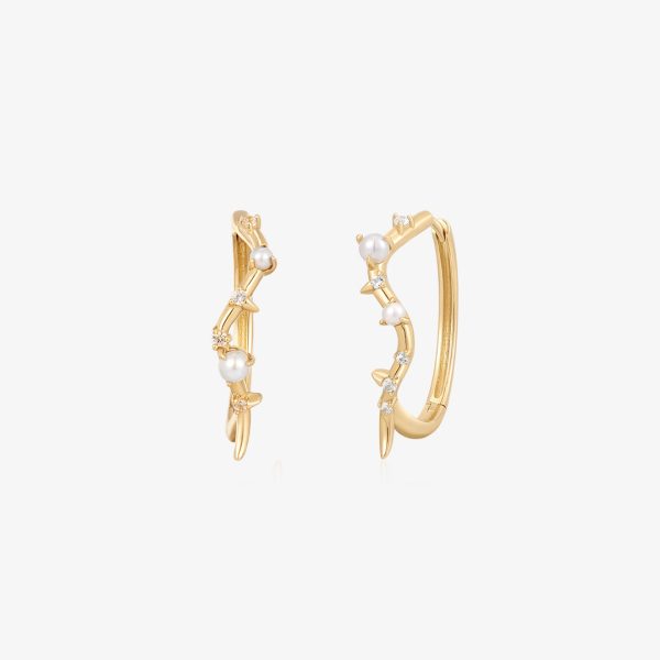LANA | Pearl and White Sapphire Curved Huggie Hoops