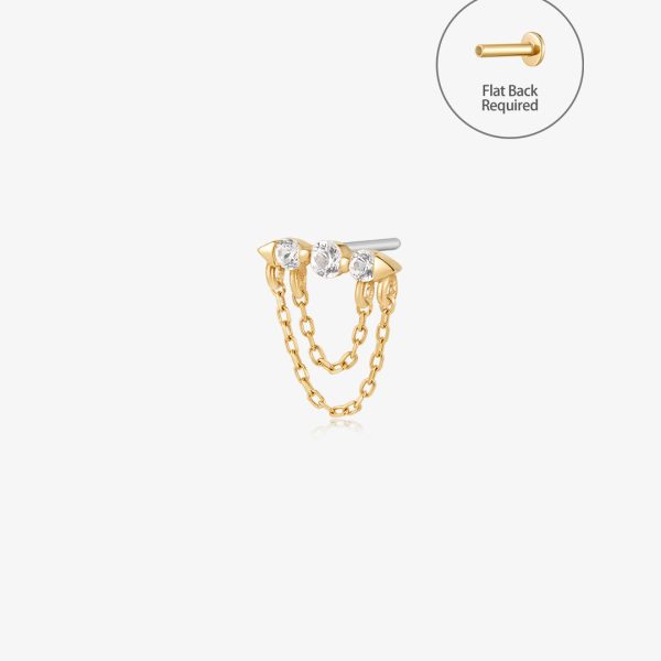 TRIBECA | Draped Double Chain and White Sapphire Threadless Flatback Earring