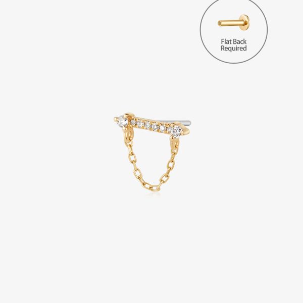 CHELSEA | Draped Chain and Diamond Bar Threadless Flatback Earring