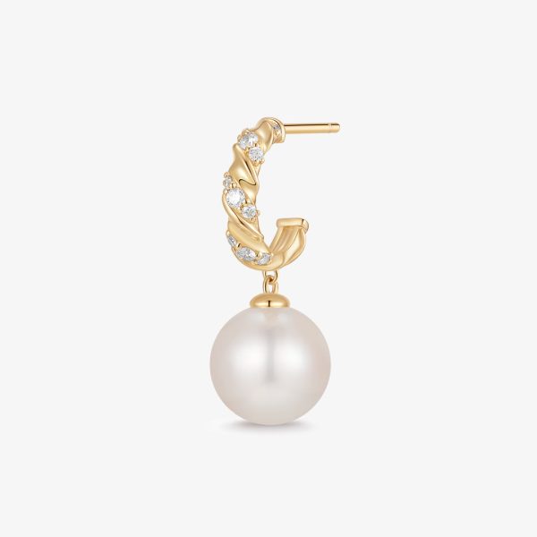 PERLA |  Pearl and Lab Grown Diamond Dangling Single Stud Earring