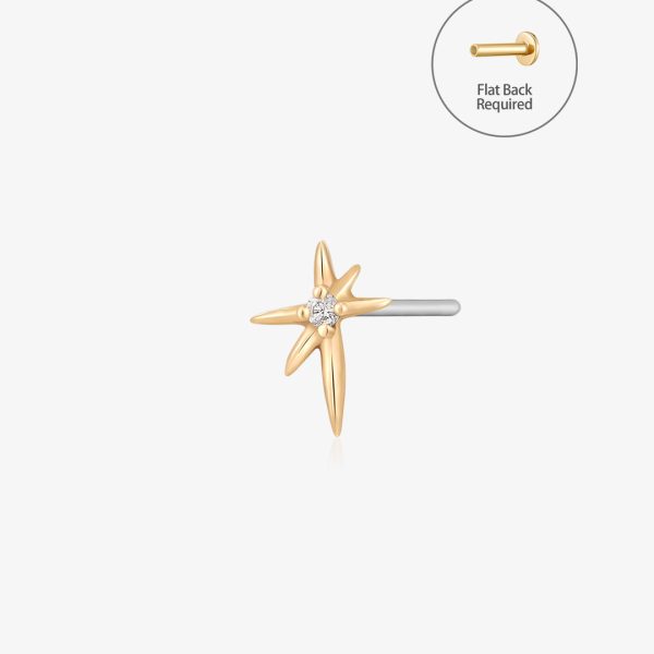 STAR | Single Diamond Starburst Threadless Flatback Earring