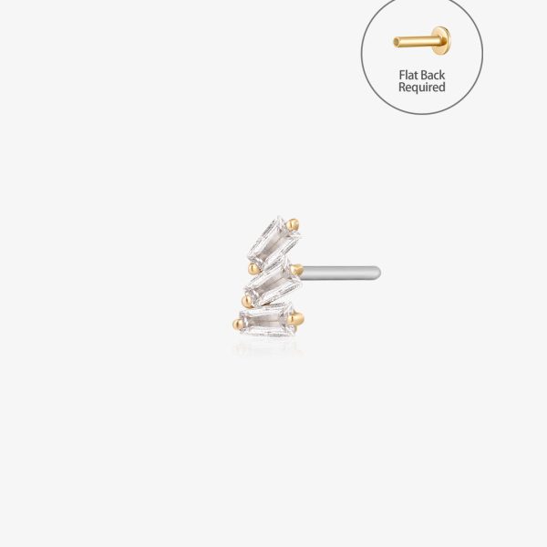 MONA | Baguette Trio White Sapphire Threadless Flatback Earring