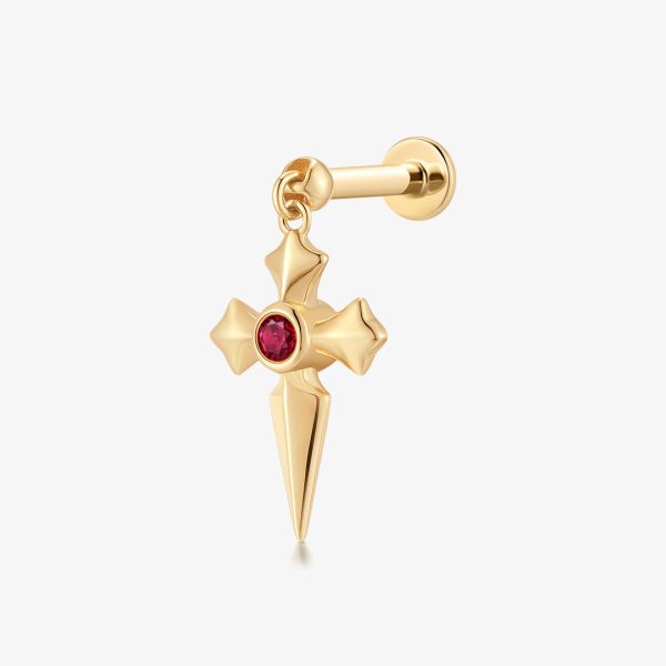 DOJA | Lab Grown Diamond & Ruby Dangle Cross Threaded Flatback