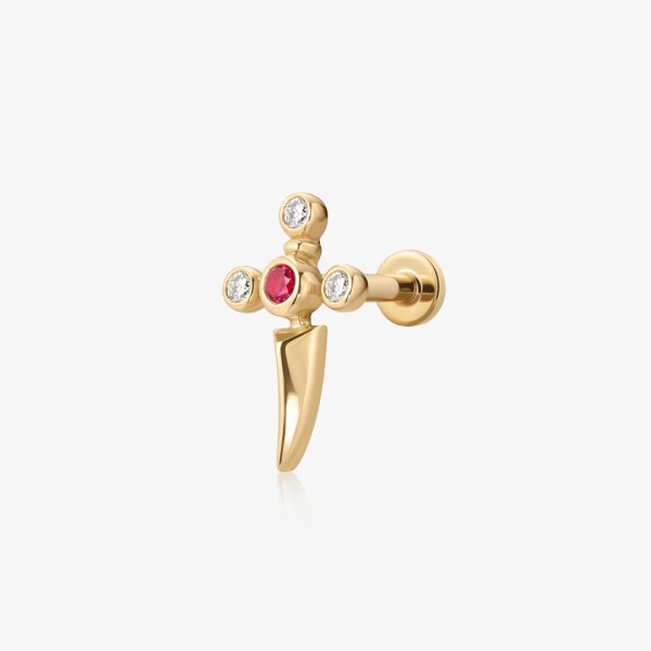 PHINEAS | Lab Grown Diamond & Ruby Dagger Threaded Flatback