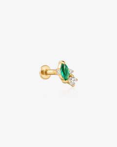 Lab Grown Emerald & Diamond Flatback Stud