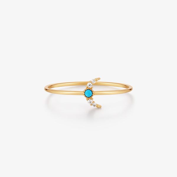 NORA | Turquoise & White Sapphire Crescent Moon Ring