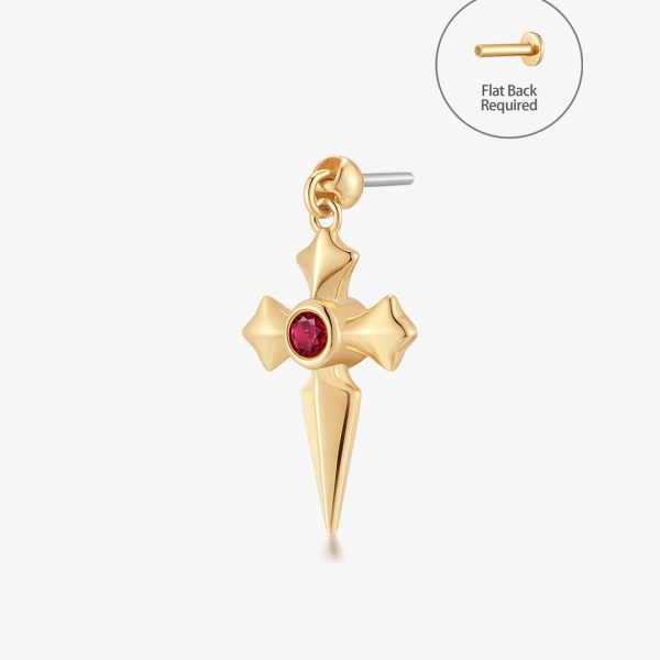 DOJA | Lab Grown Diamond & Ruby Dangle Cross Threadless Flatback Earring