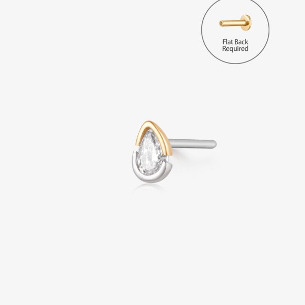 SANILIA | Two-Tone Bezel Pear Lab Grown Diamond Threadless Flatback Earring